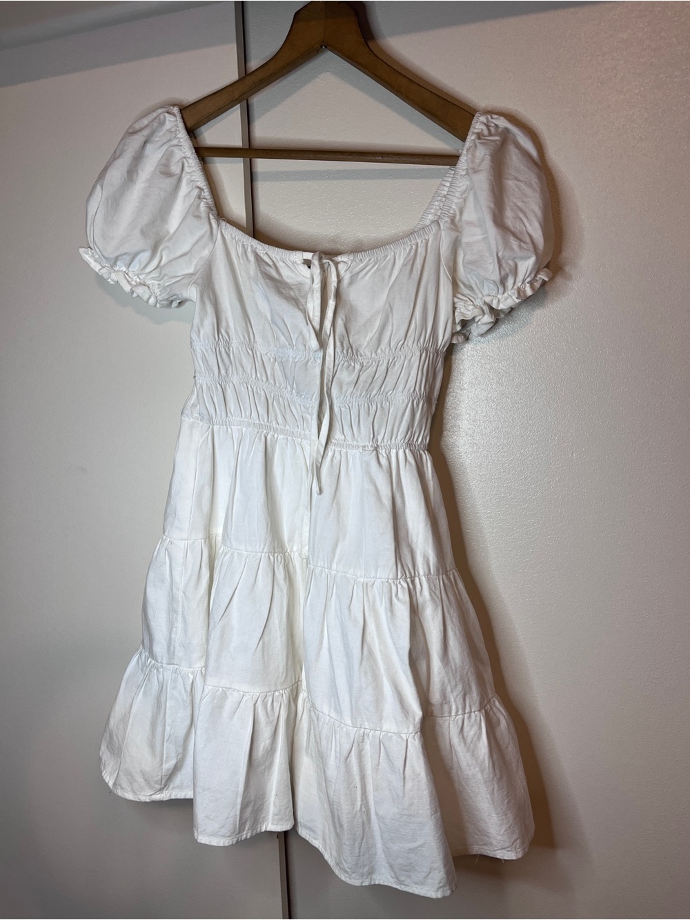 SHEIN White Smocked Tie-Front Mini Dress